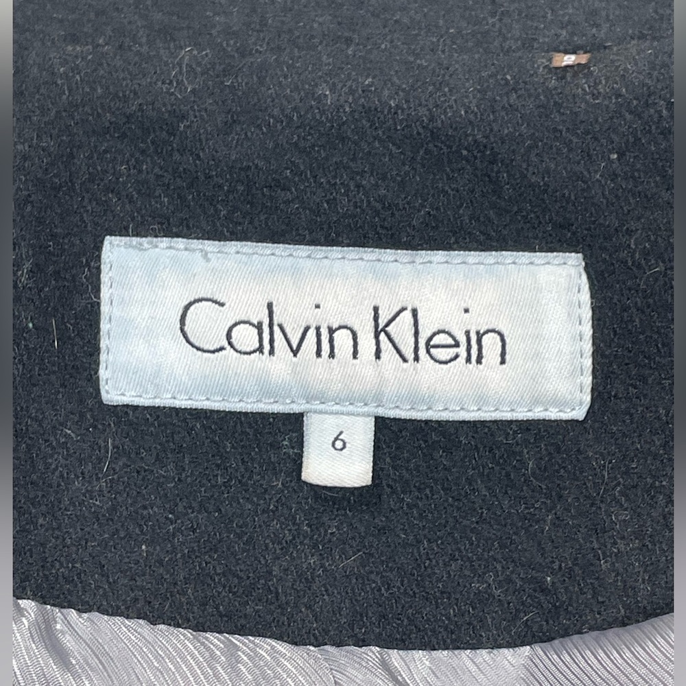 Beautiful Calvin Klein Wool Tie Waist Dress Coat Black Size 6 - Picture 7 of 16